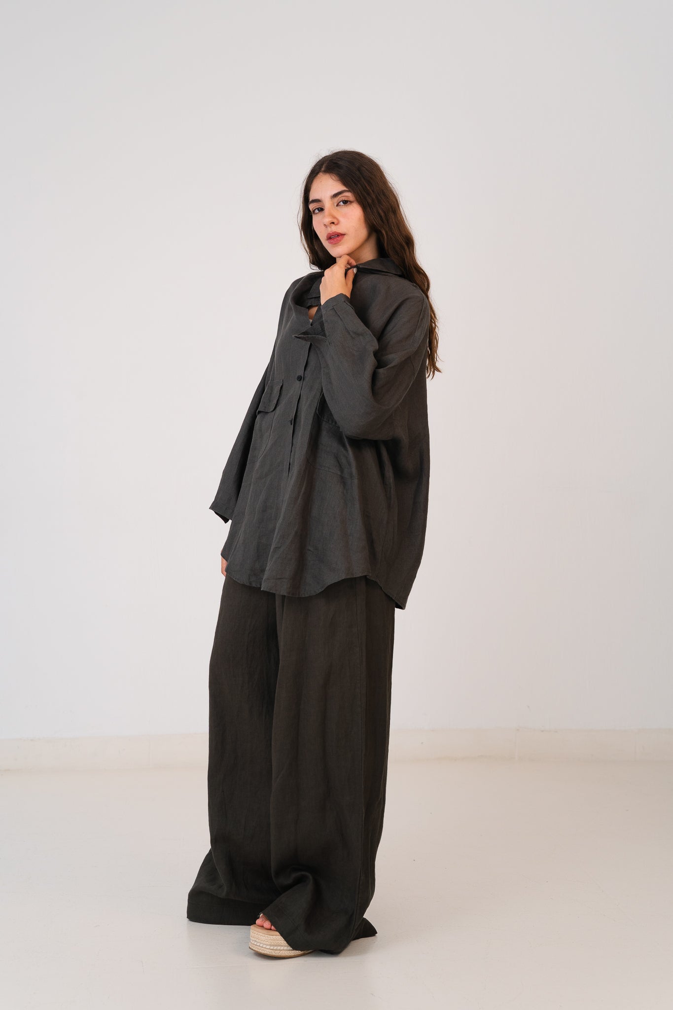 Linen Blouse In Deep Olive