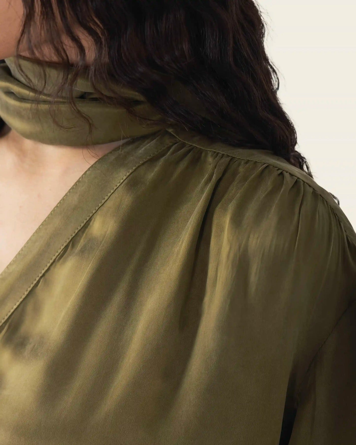 Silk Shirt with Neck Scarf in Olive