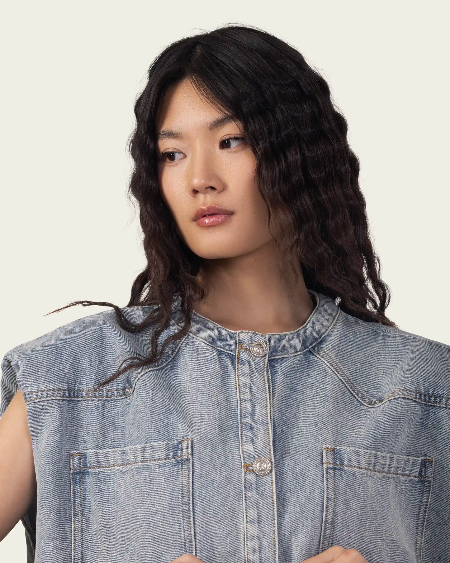 Denim Vest with Shoulder Pades