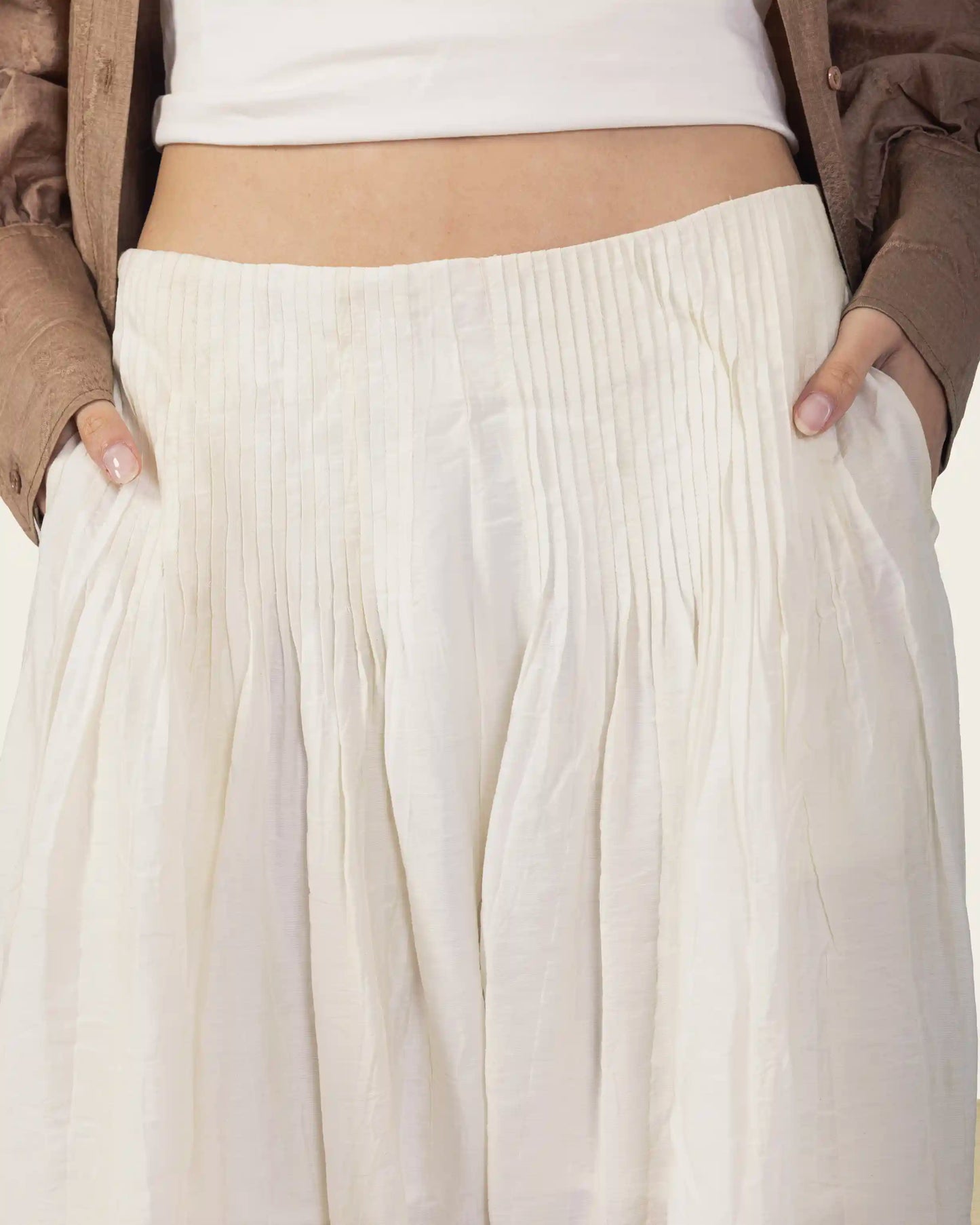 White Pleated Wide Leg Pants
