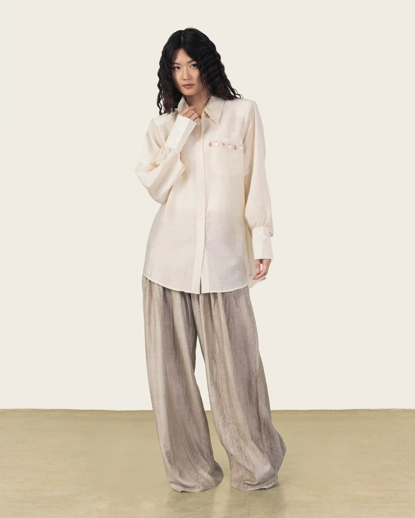 Shirt with Sea Shell Pendants in Ivory
