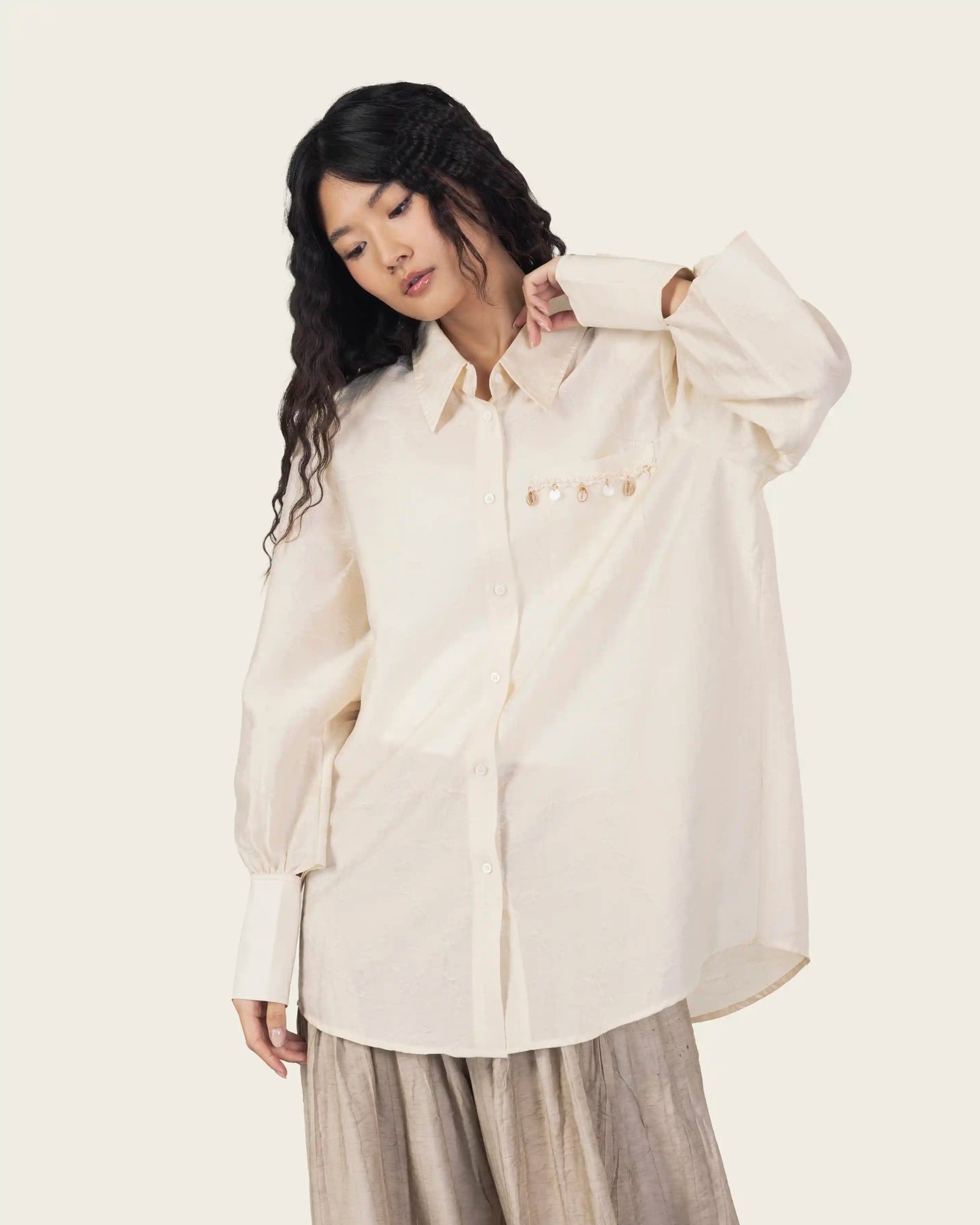 Shirt with Sea Shell Pendants in Ivory
