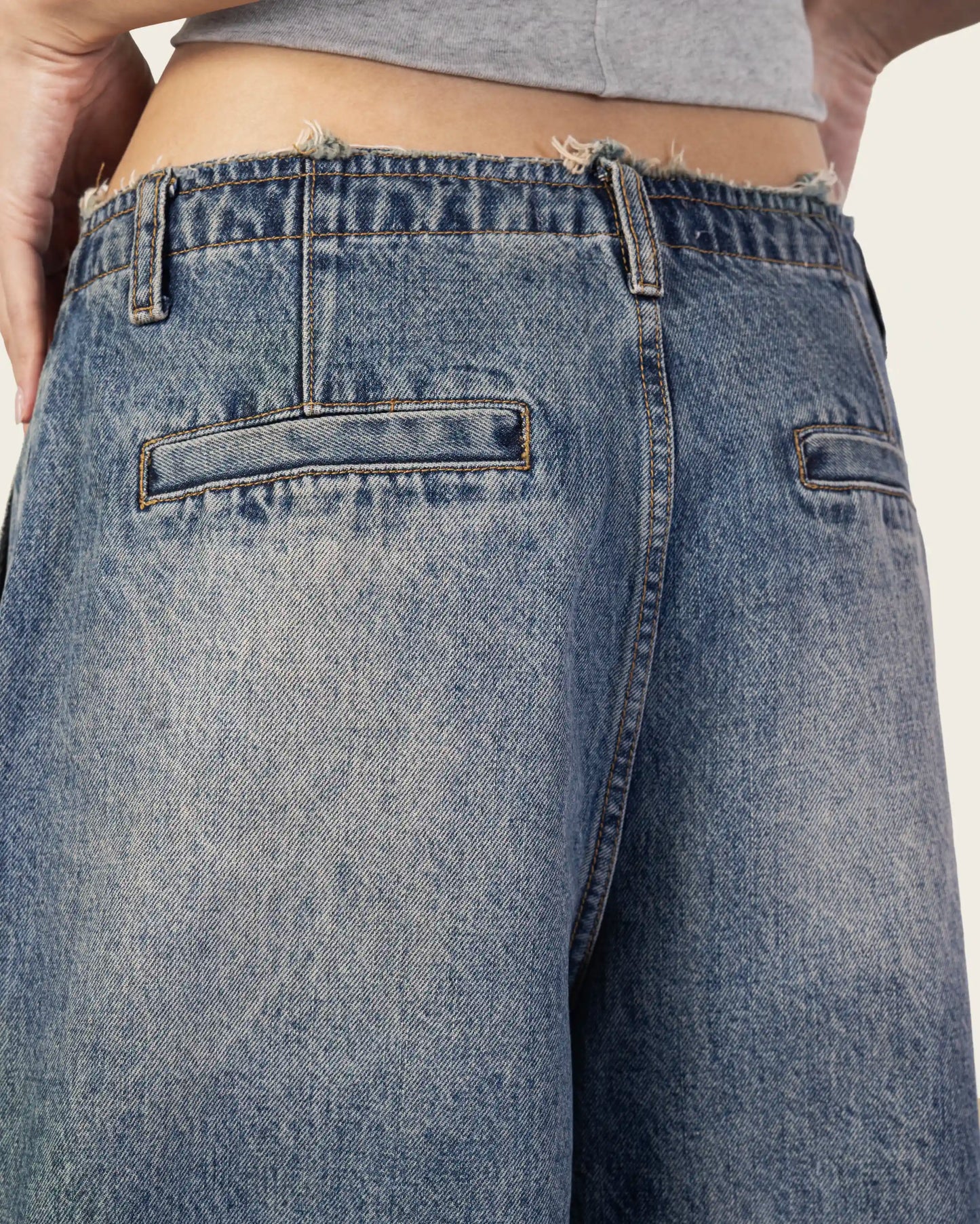 Raw Waistband Wide Leg Jeans