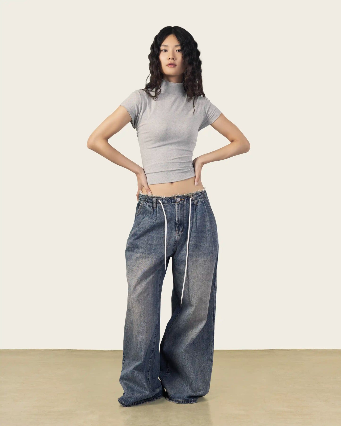 Raw Waistband Wide Leg Jeans