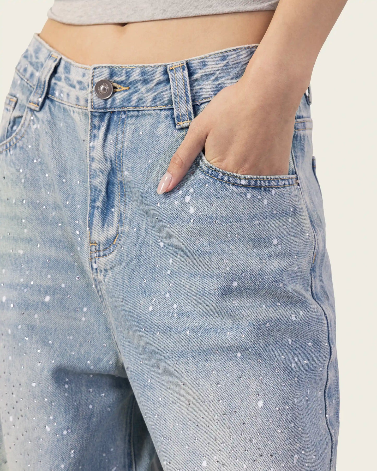 Wide Leg Jeans With Paint Splatter Design