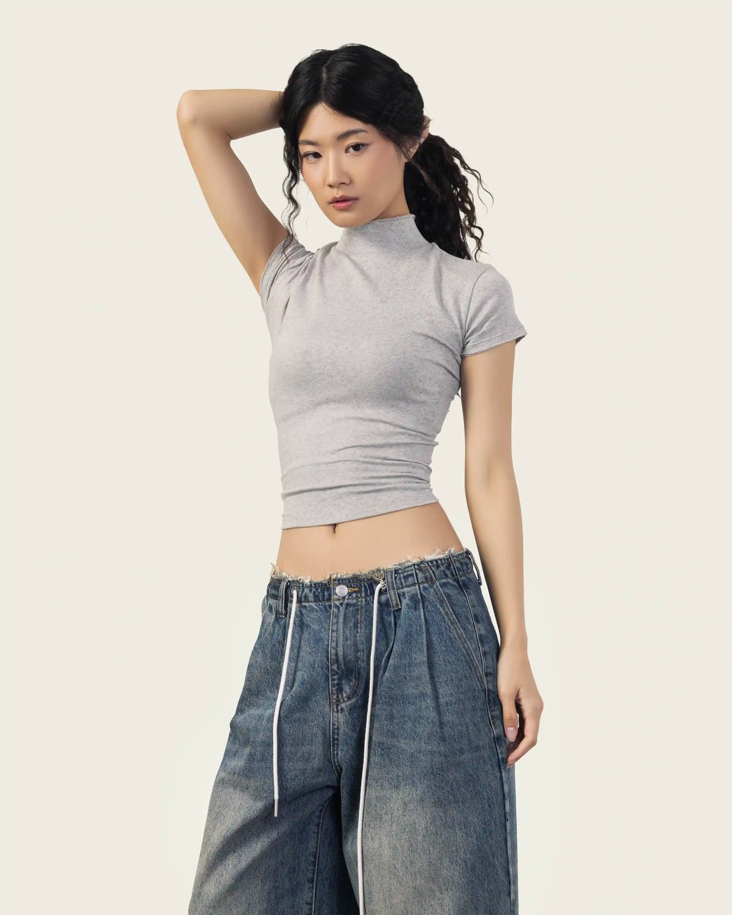 Raw Waistband Wide Leg Jeans