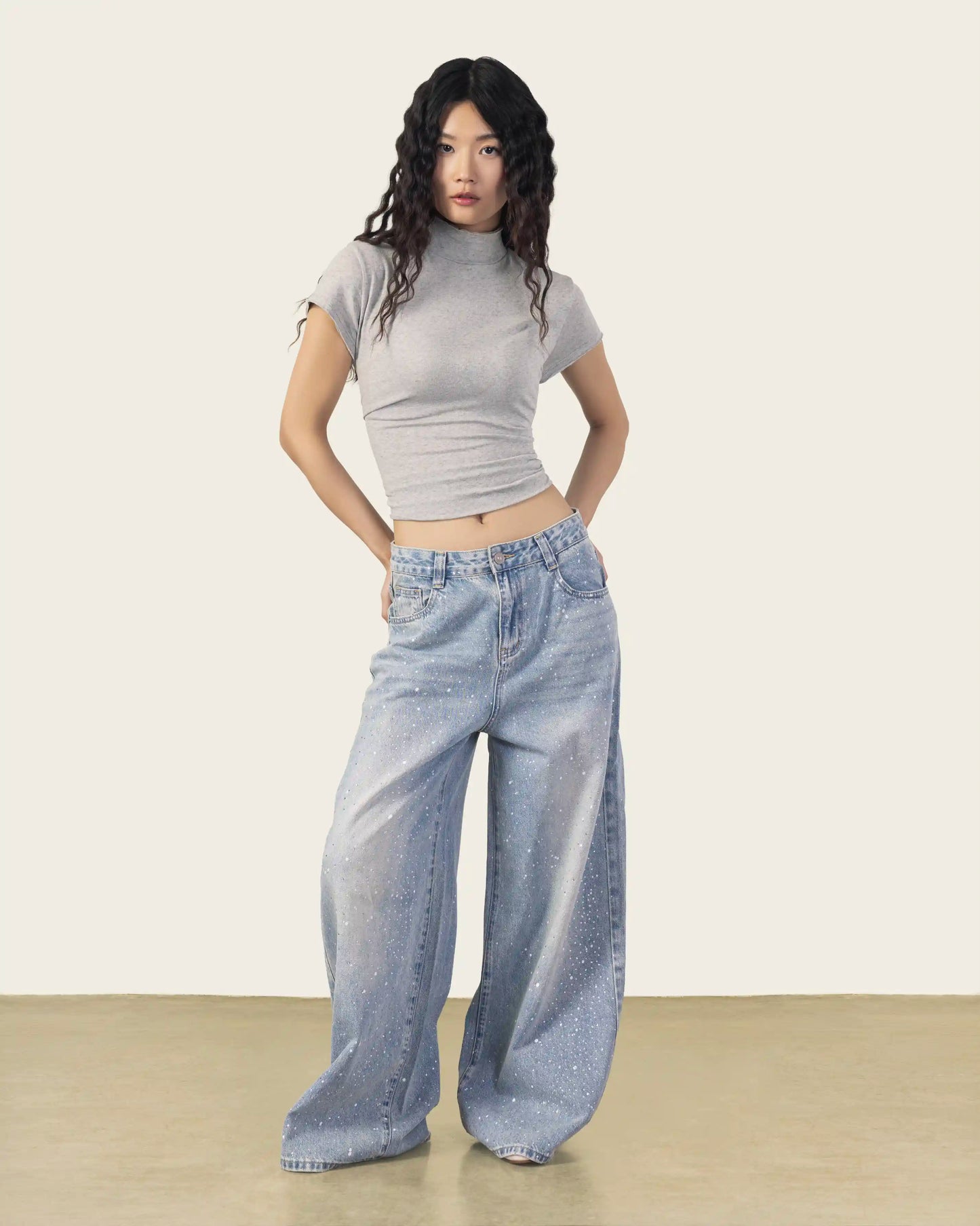 Wide Leg Jeans With Paint Splatter Design