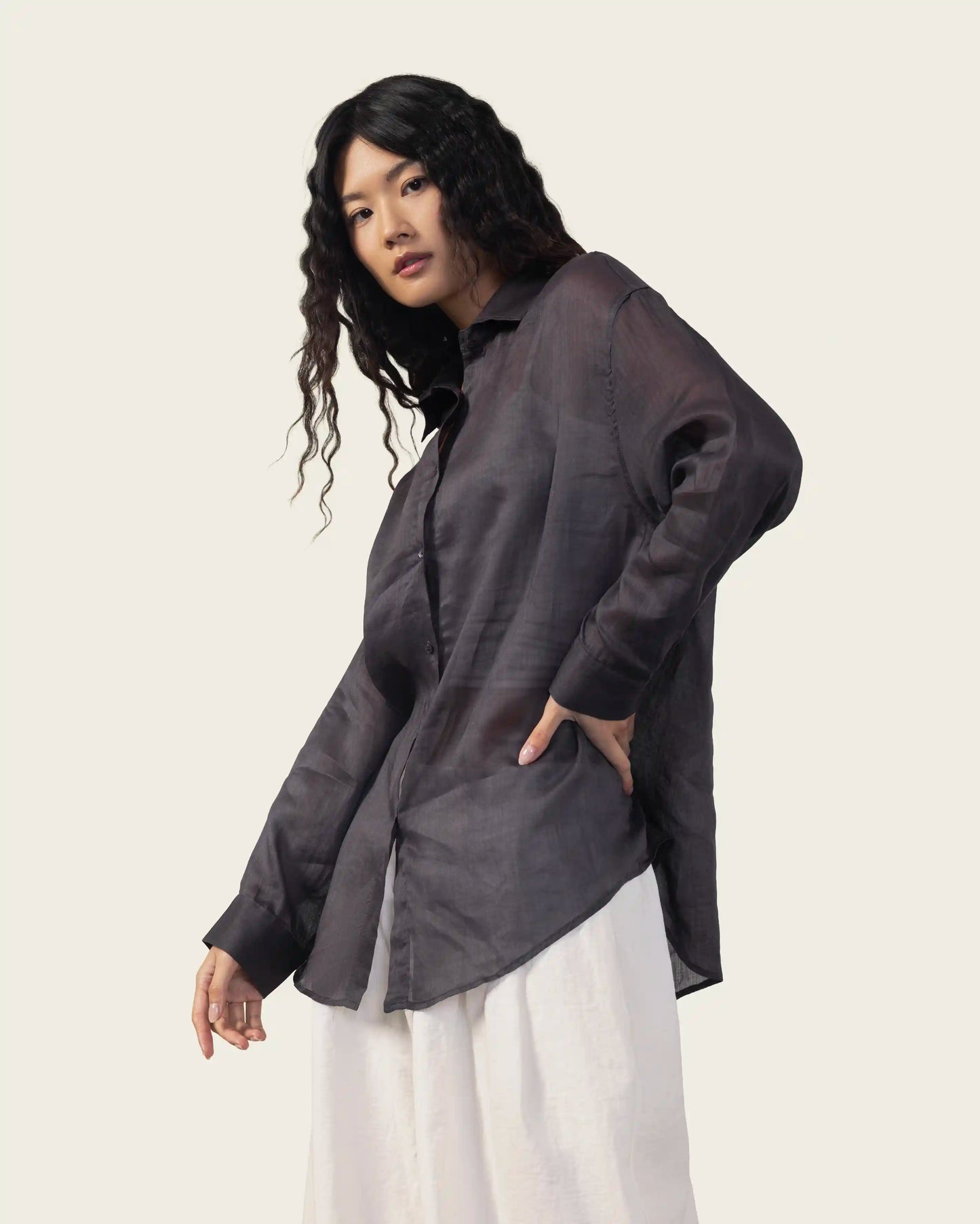 Sheer Linen Shirt in Lilac Grey