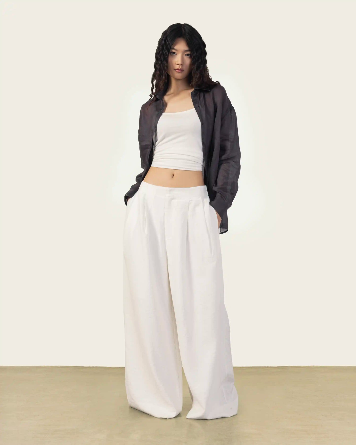 White Wide Leg Linen Trousers