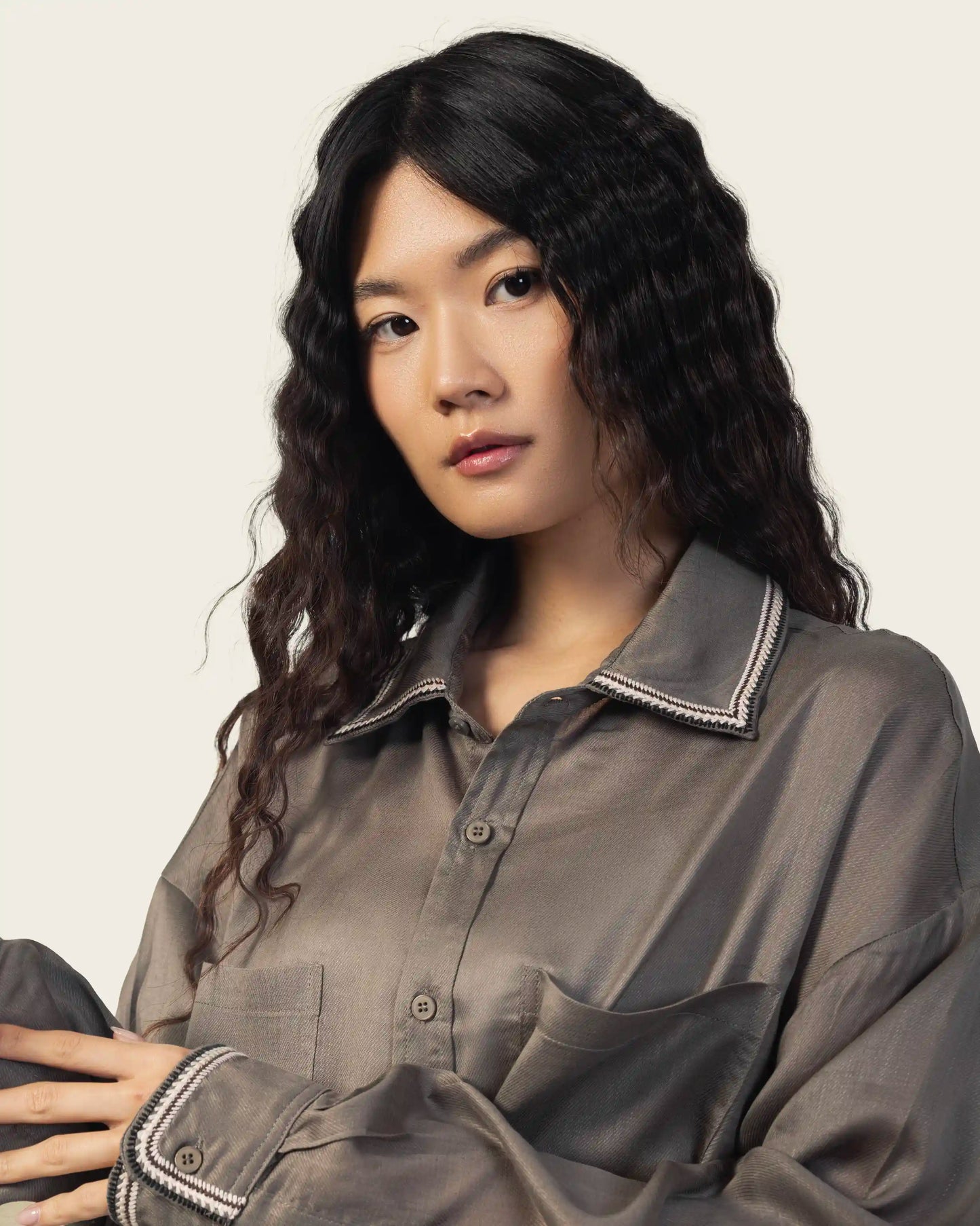Olive Shirt with Embroidery Details