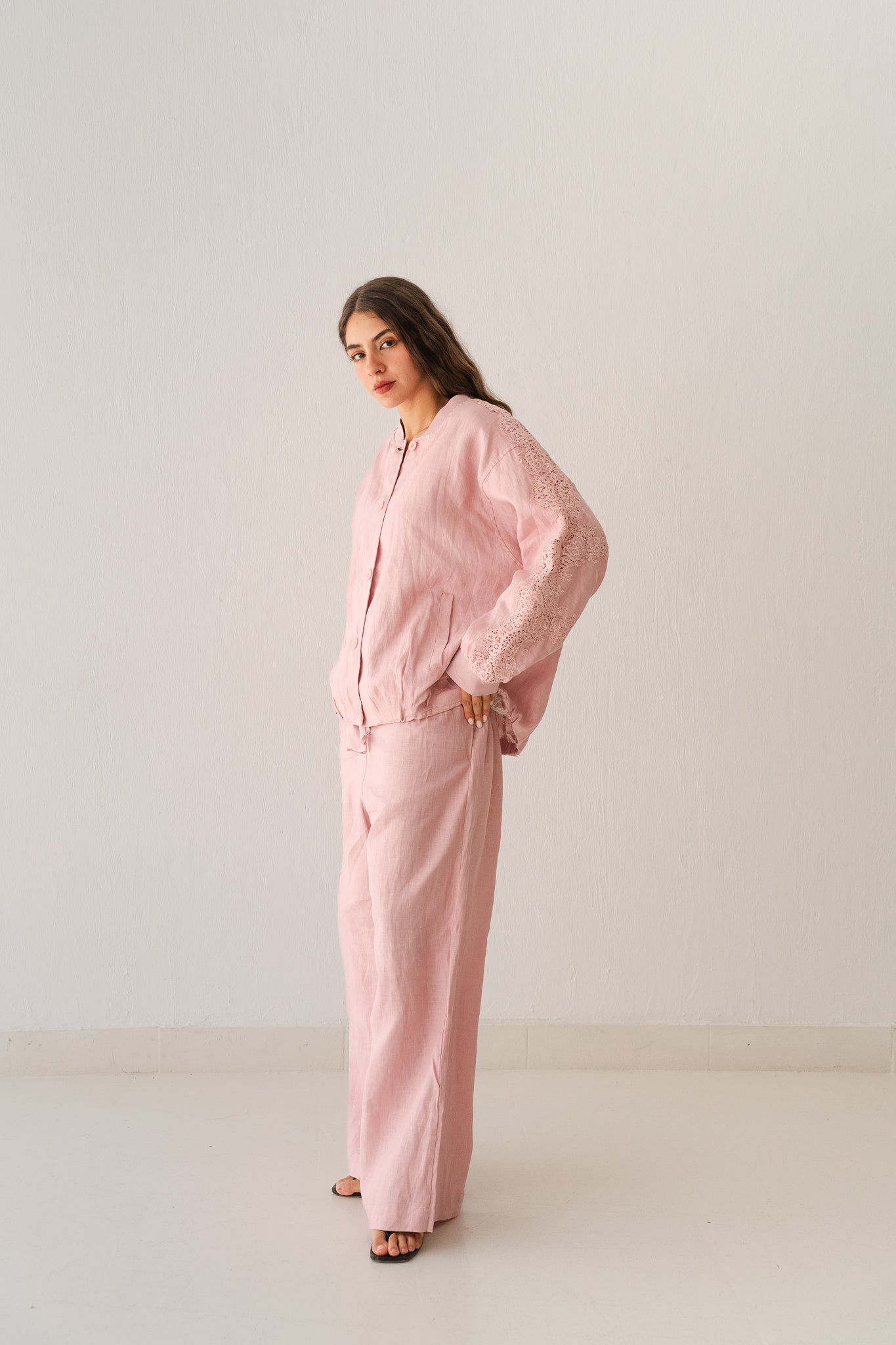 Embroidered Pants In Baby Pink