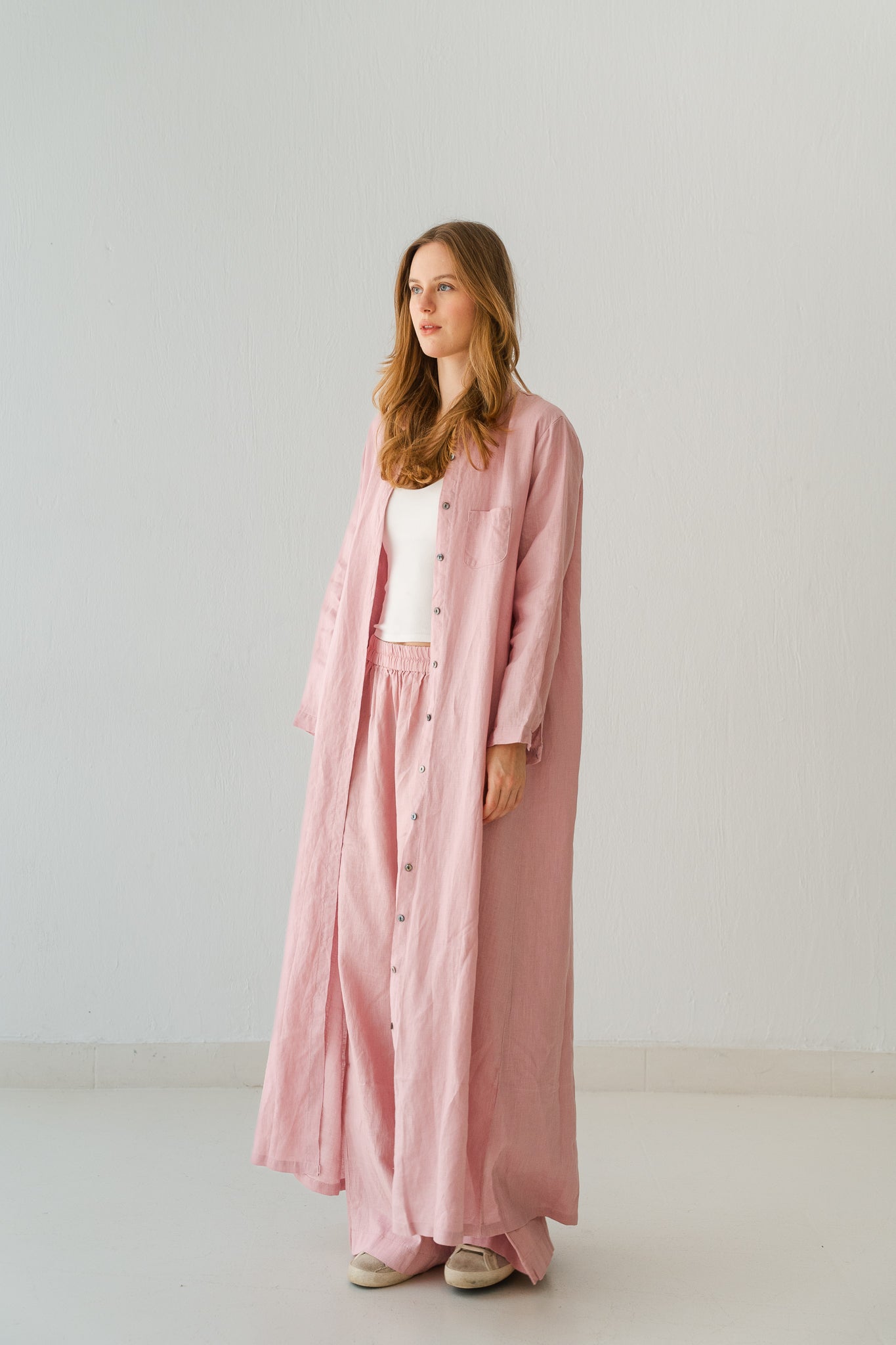 Soft Linen Long Shirt In Baby Pink