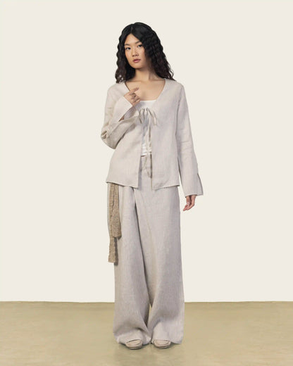 Beige Linen Shirt With Ties