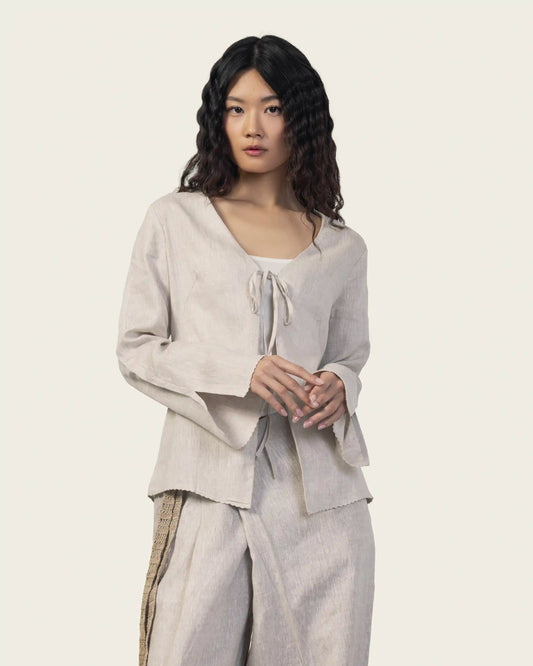 Beige Linen Shirt With Ties