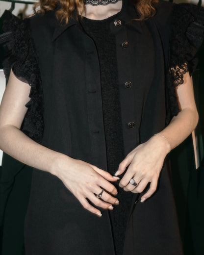 Black Shirt with Lace Ruffled Sleeves
