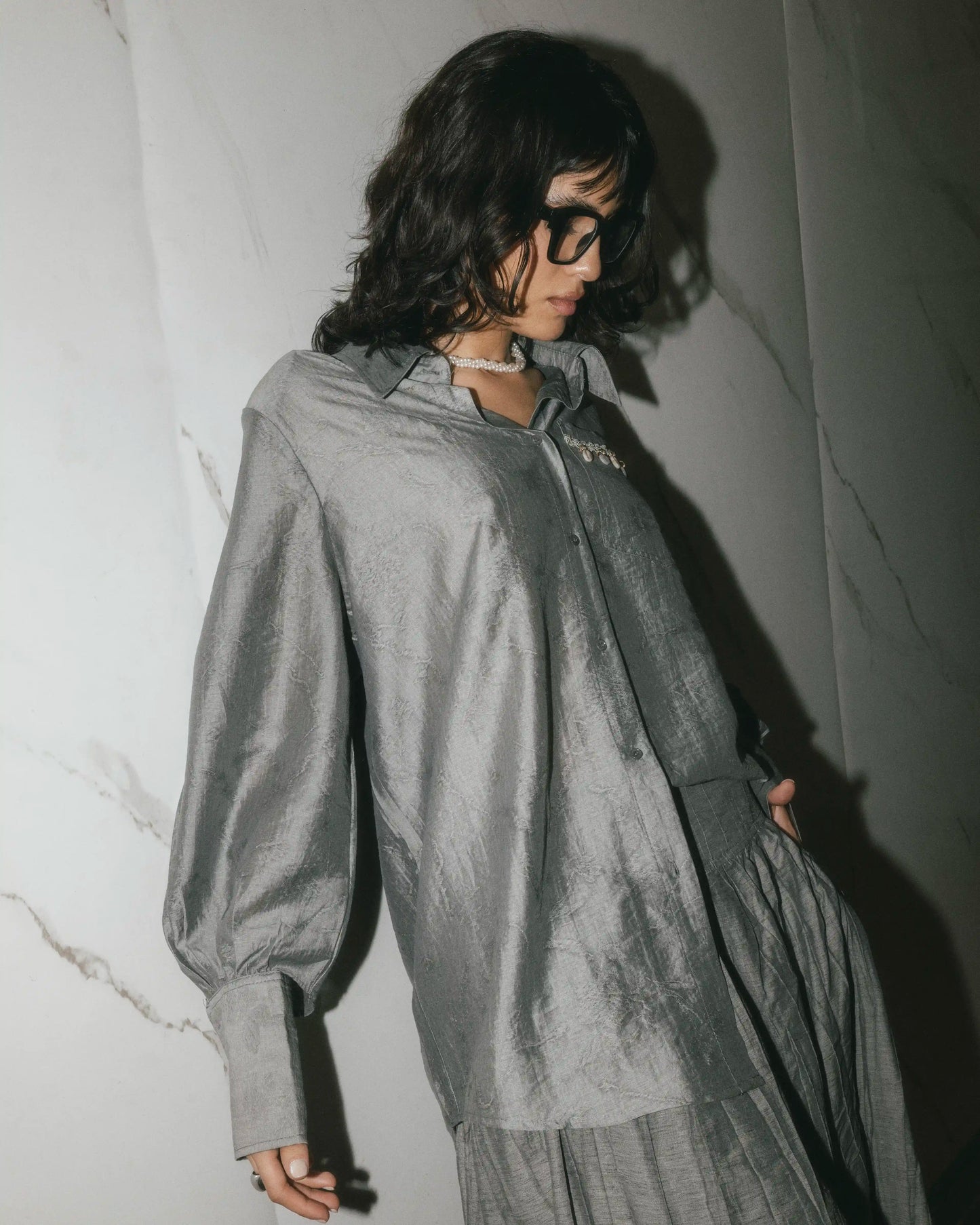 Shirt with Sea Shell Pendants in Grey