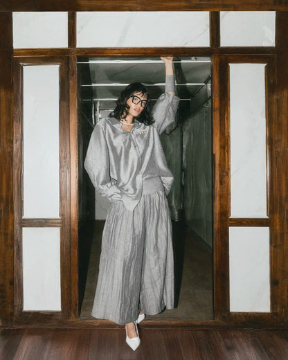 Pleated Wide Leg Pants in Grey