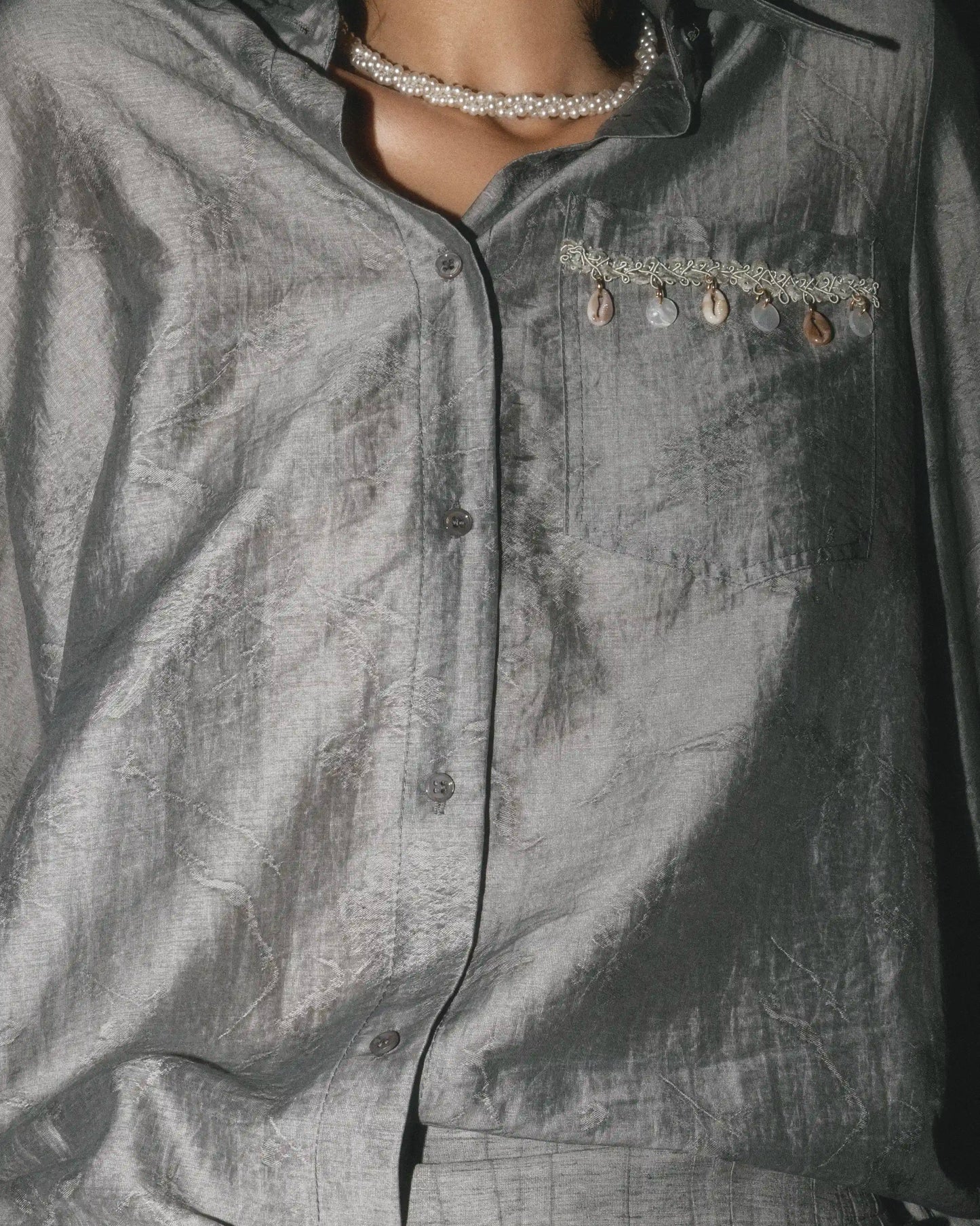 Shirt with Sea Shell Pendants in Grey