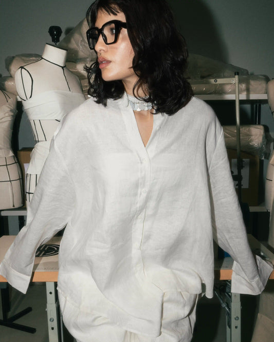 Asymetrical White Linen Shirt