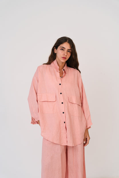 Linen Blouse In Dusty Pink