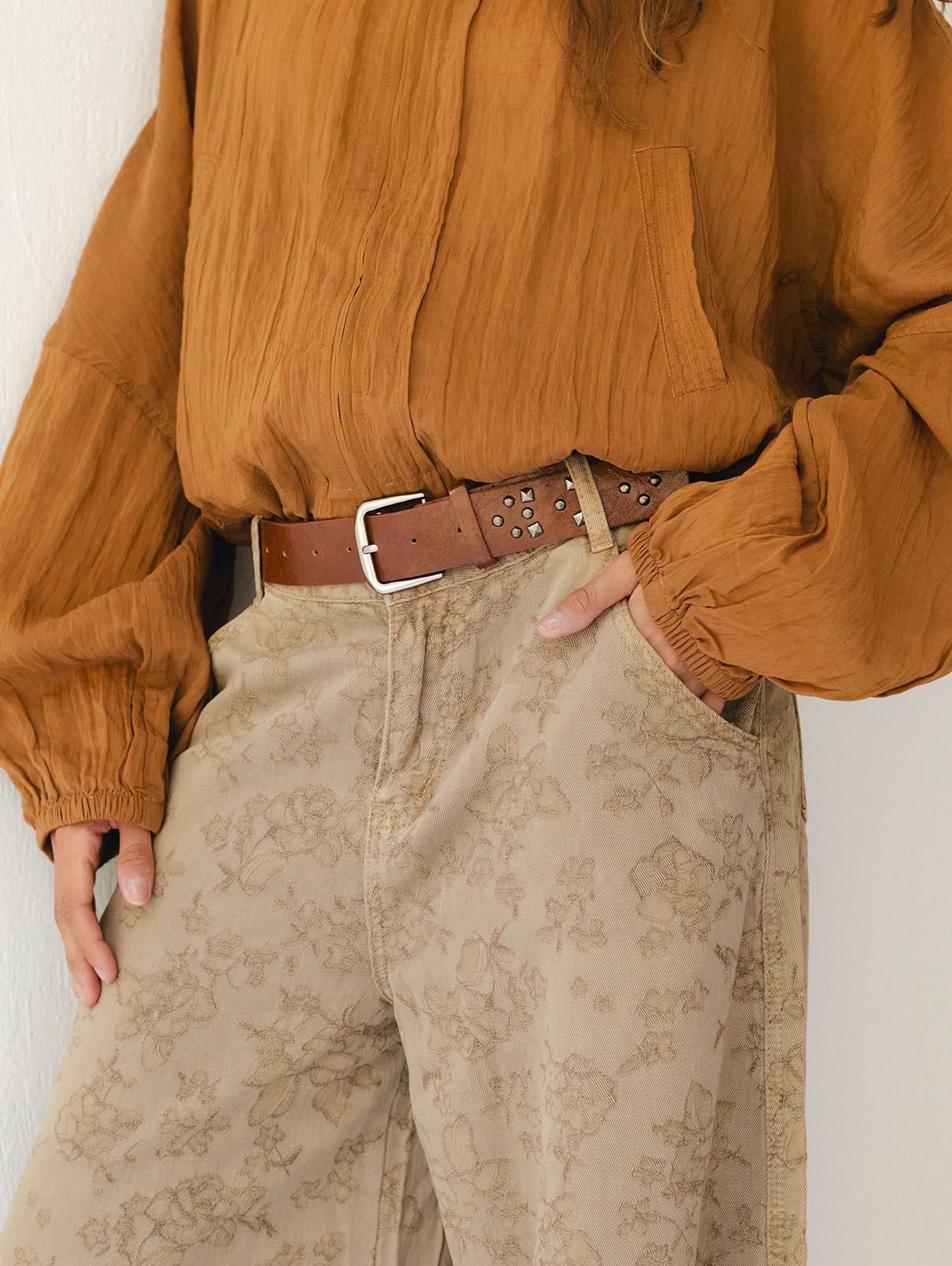 Beige Flowered Pants