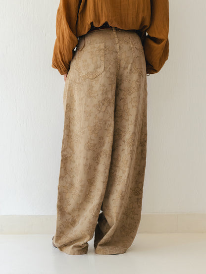 Beige Flowered Pants