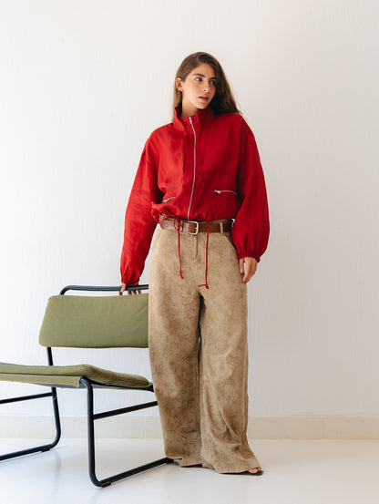 Beige Flowered Pants