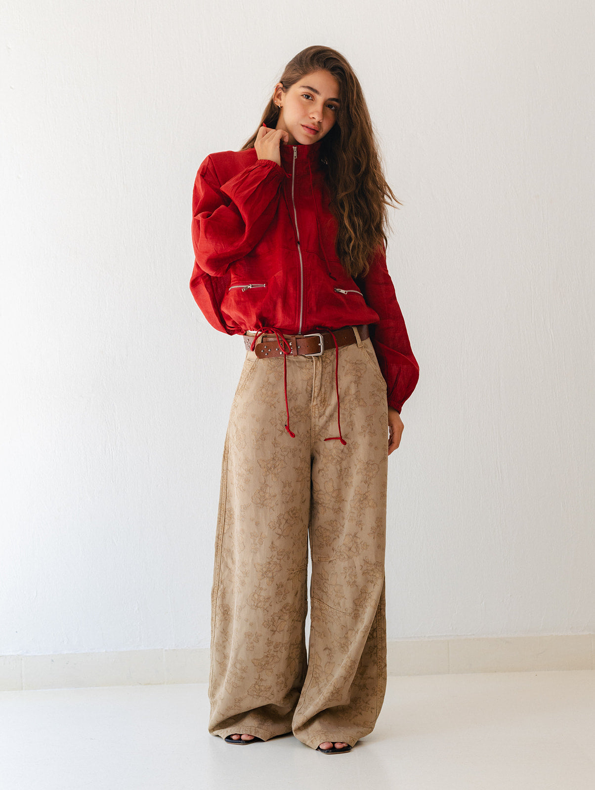Beige Flowered Pants