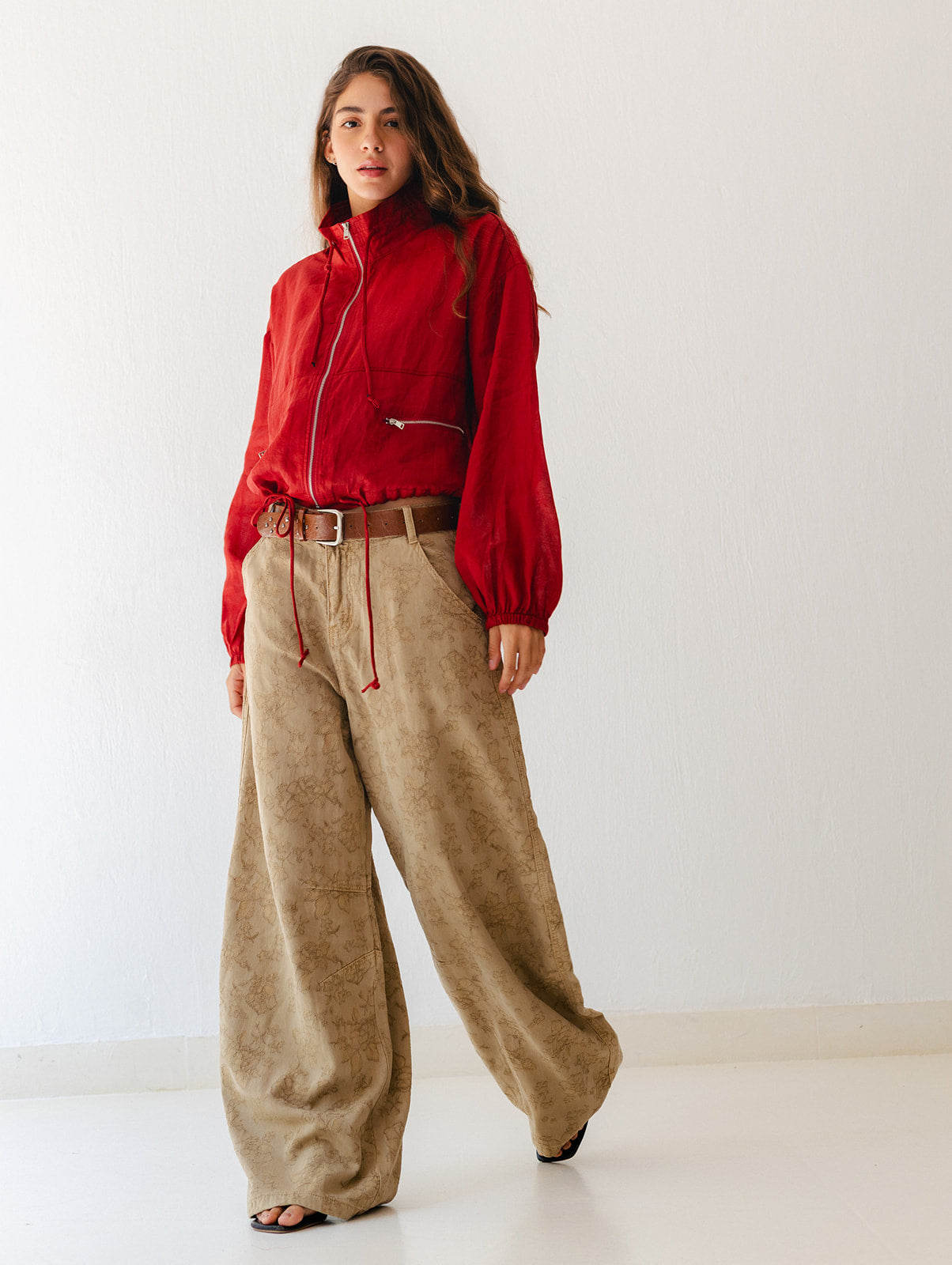 Beige Flowered Pants