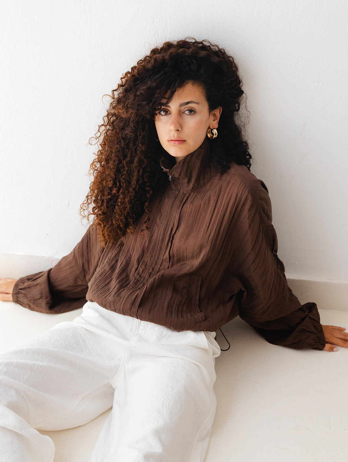 Chocolate Ruffled Sweat Shirt