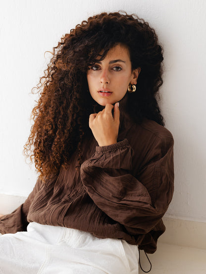 Chocolate Ruffled Sweat Shirt