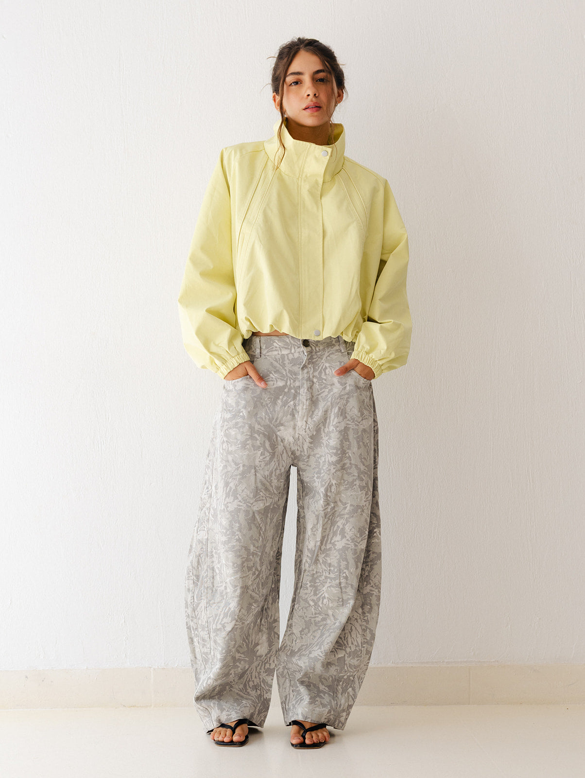 Loose Printed Pants In Ash Grey