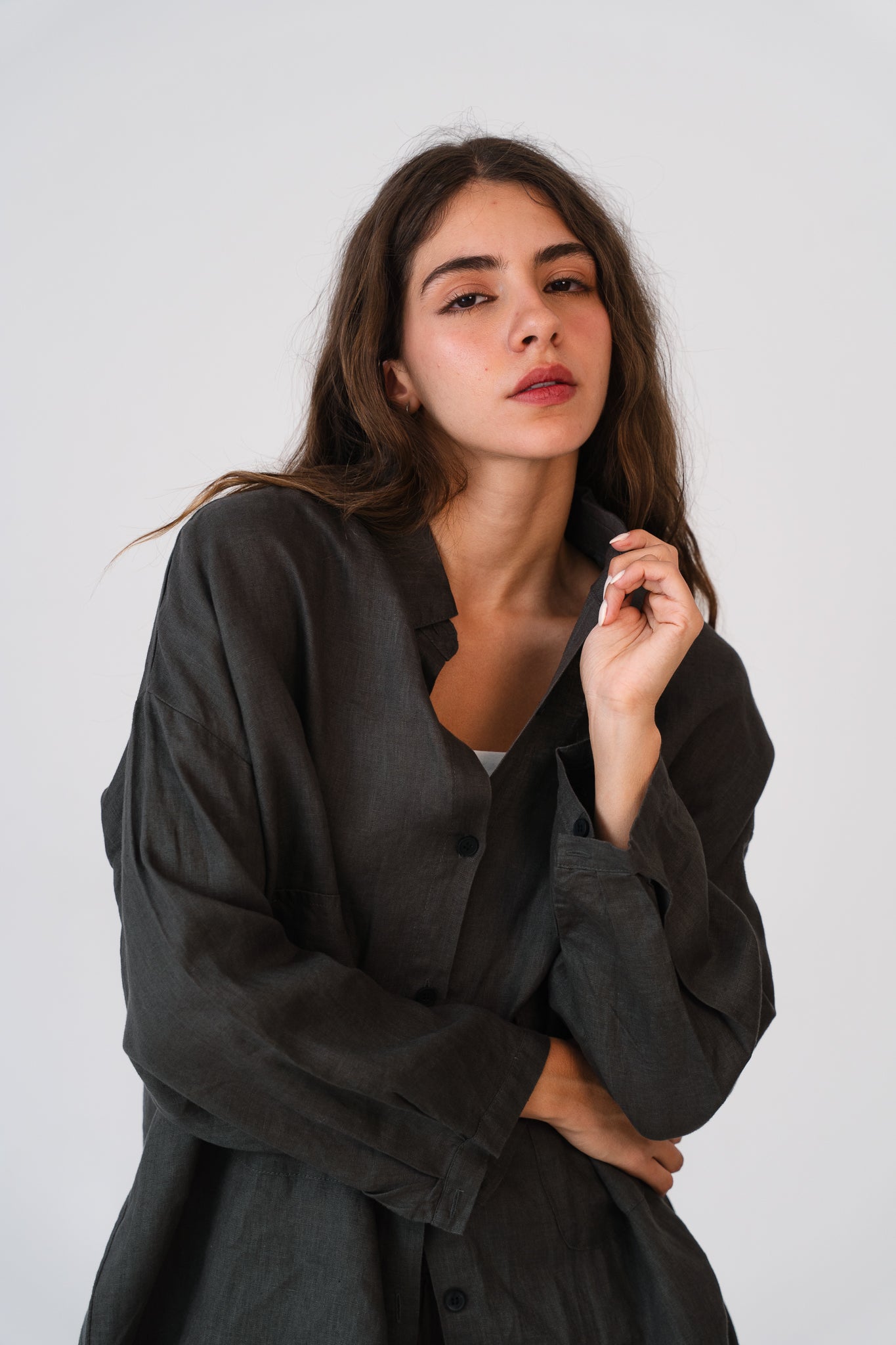 Linen Blouse In Deep Olive