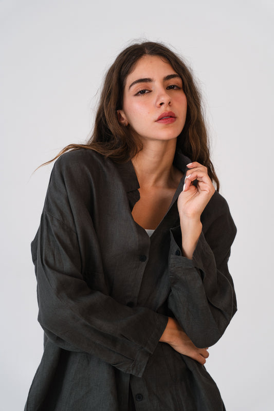 Linen Blouse In Deep Olive