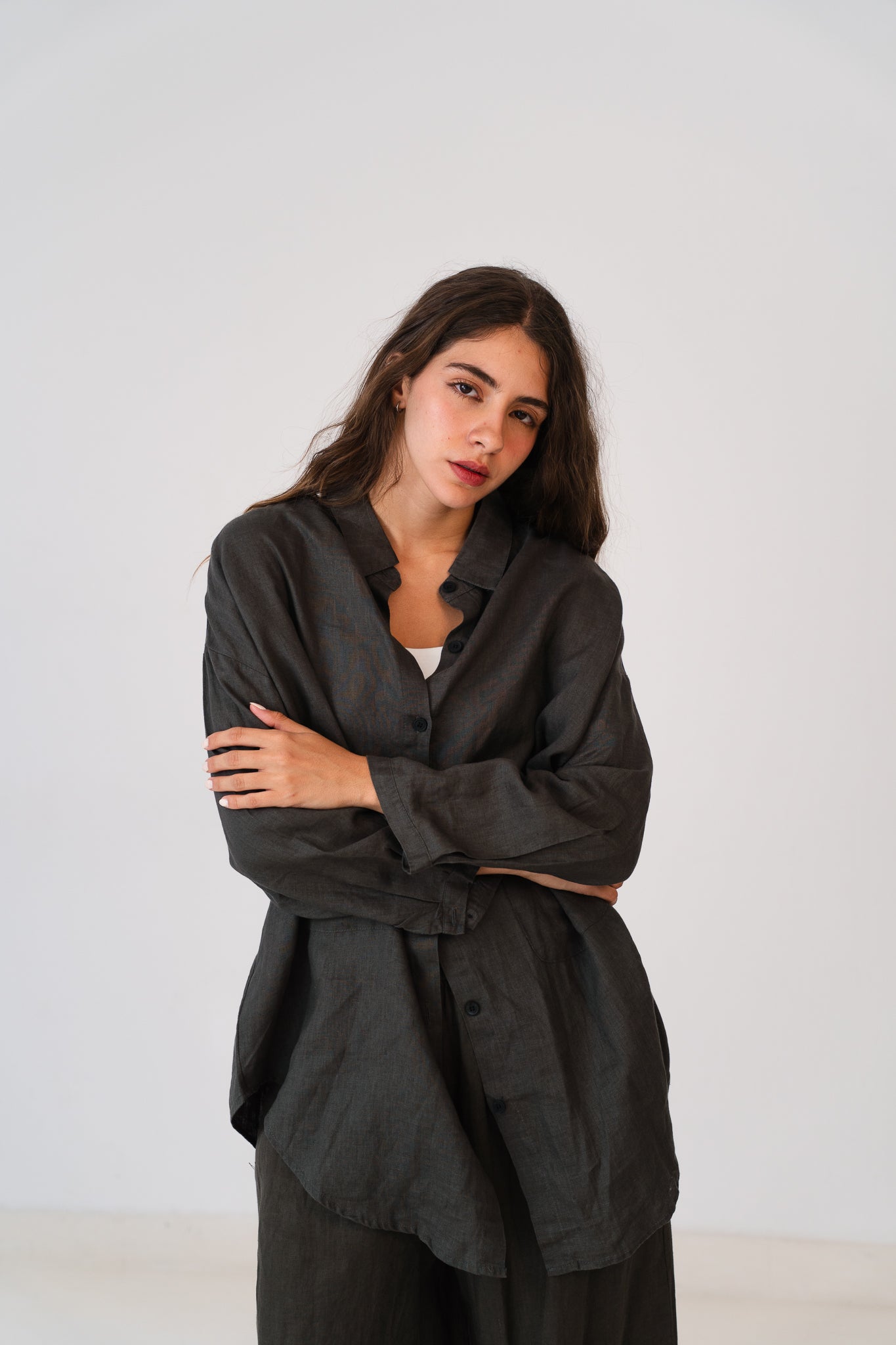 Linen Blouse In Deep Olive