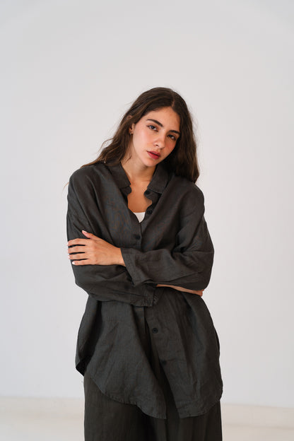 Linen Blouse In Deep Olive