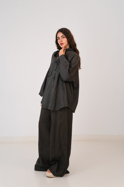Linen Blouse In Deep Olive
