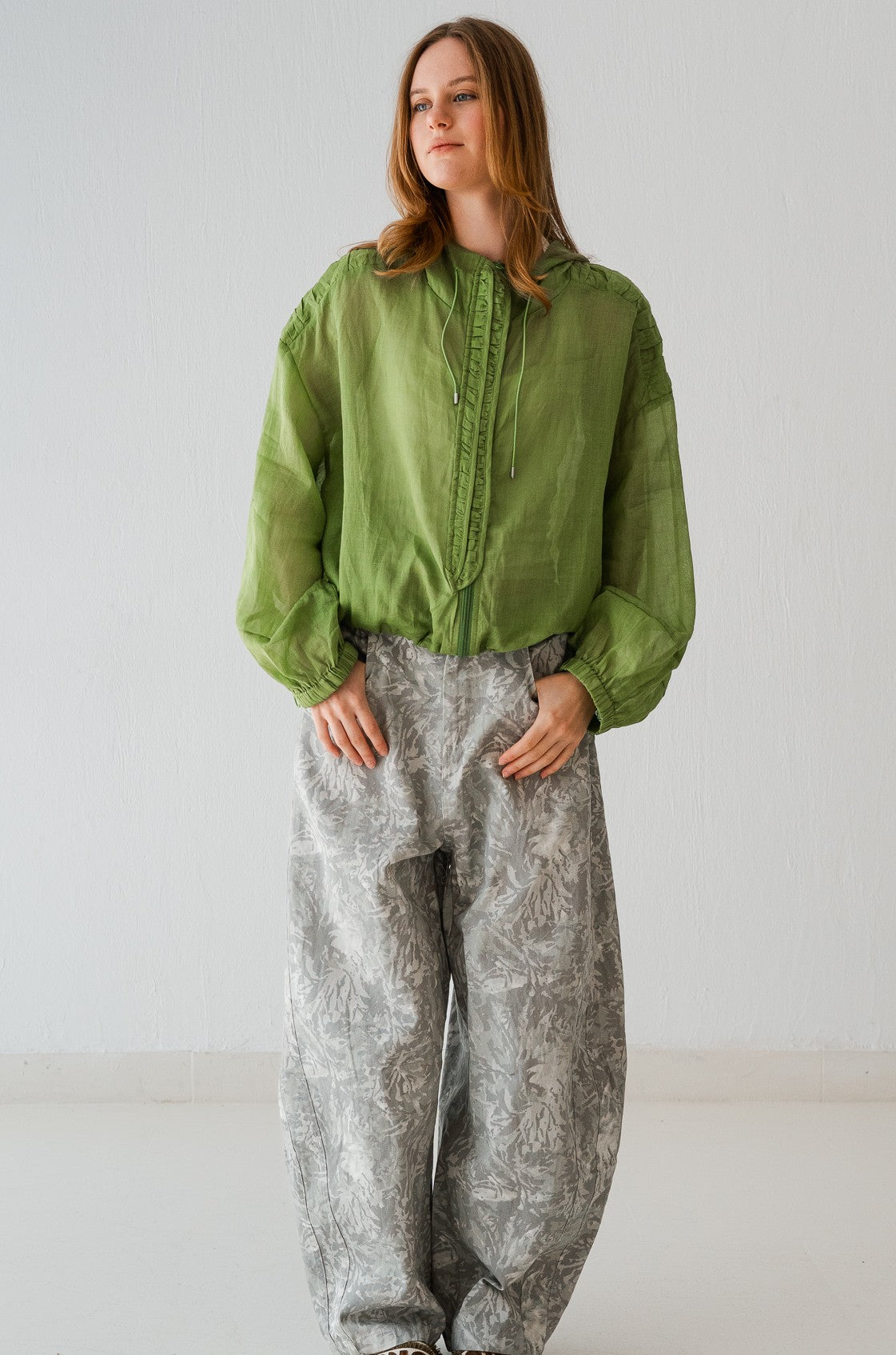 Loose Printed Pants In Ash Grey