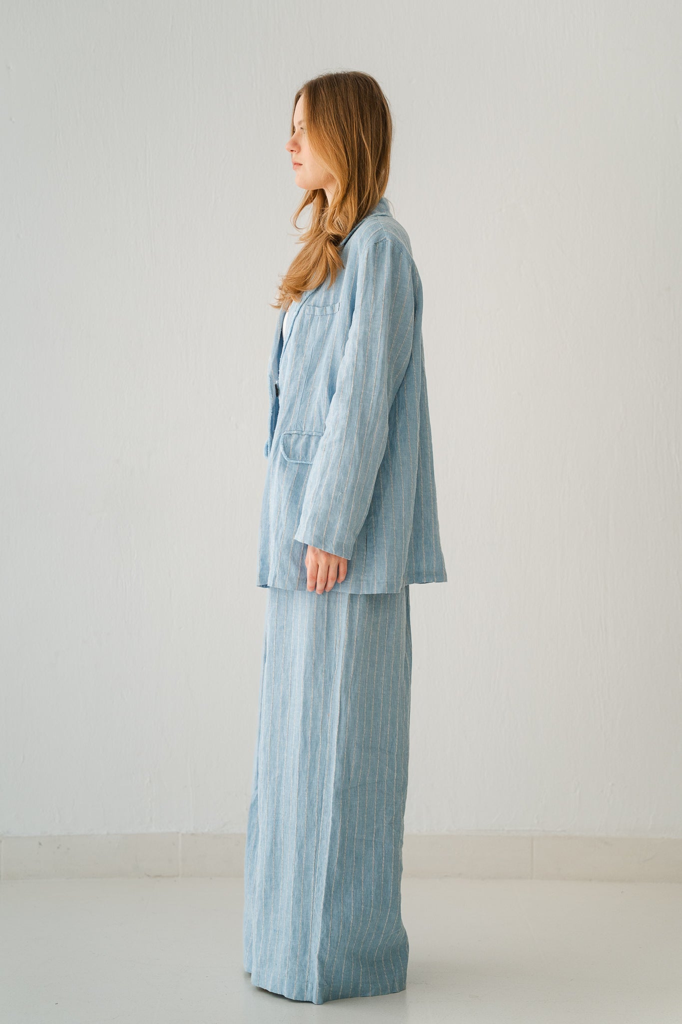 Striped Linen Pants In Powder Blue