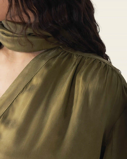 Silk Shirt with Neck Scarf in Olive