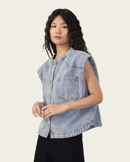Denim Vest with Shoulder Pades