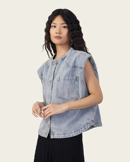 Denim Vest with Shoulder Pades