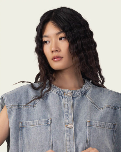 Denim Vest with Shoulder Pades
