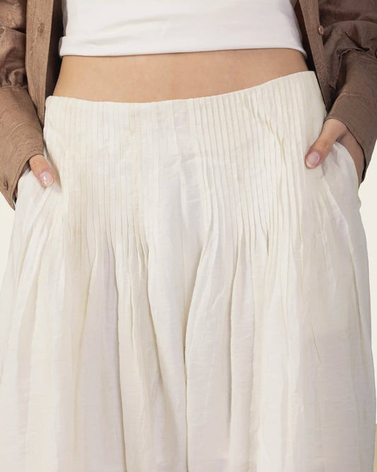 White Pleated Wide Leg Pants