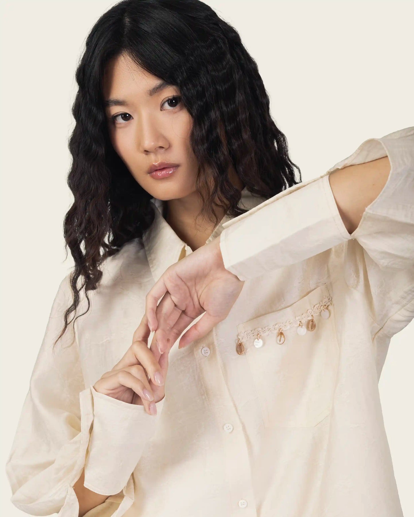 Shirt with Sea Shell Pendants in Ivory