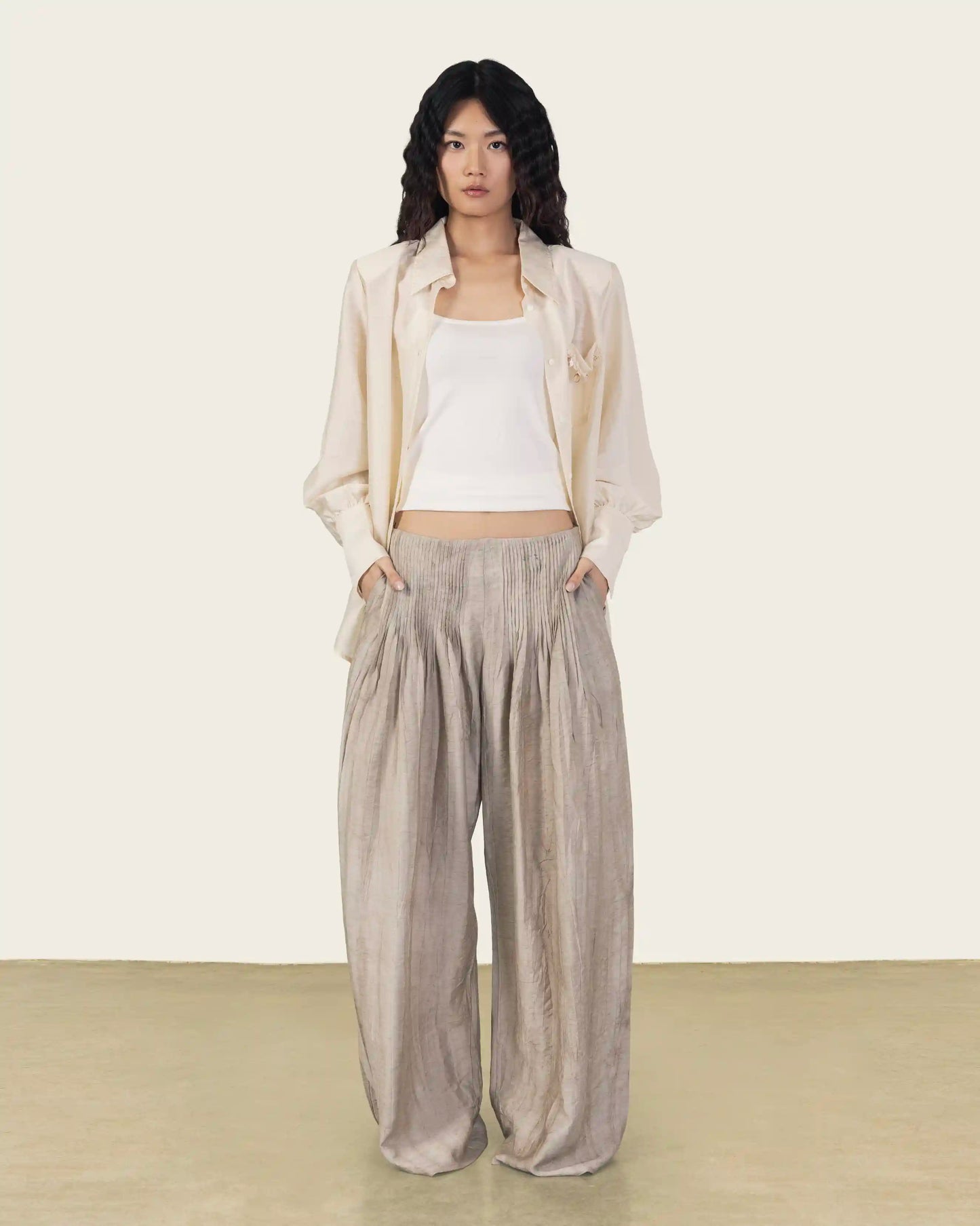 Pleated Wide Leg Pants in Cafe au Lait