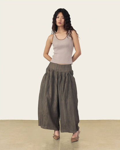 Pleated Wide Leg Pants in Olive