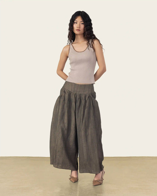 Pleated Wide Leg Pants in Olive