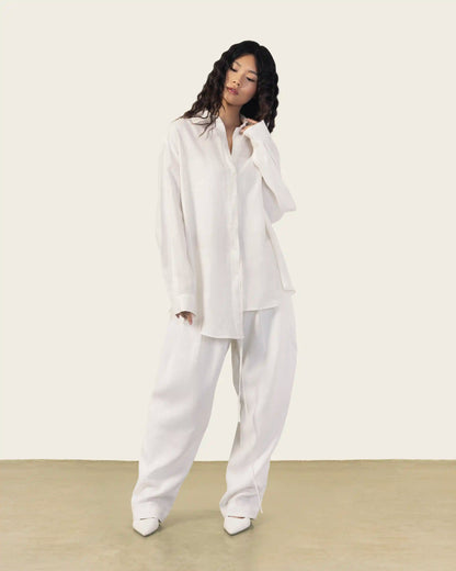White Barrel Linen Pants