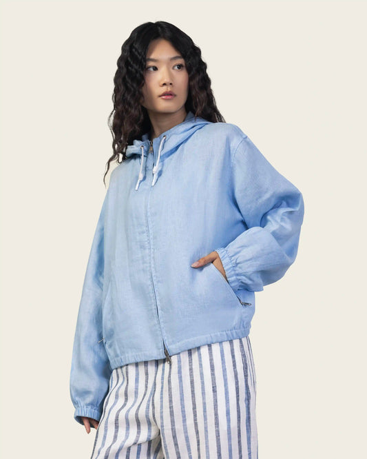 Linen Windbreaker Light Jacket in Sky Blue